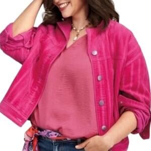 Cabi Pink Cheeky Topper Corduroy Jacket S Button Ribbed Knit Pockets Kawaii Prep